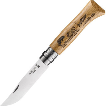 Складной нож Opinel №8, Sandvik 12C27, рукоять дуб, гравировка «рыба», 002334